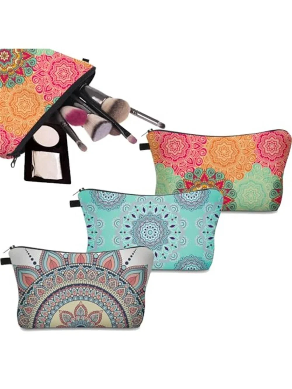Makeup Bag, 3pcs/set Super Funny 3D Printing Women Cosmetic Bag